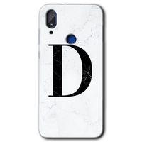 Vestel E5 Kılıf HD Desen Baskılı Arka Kapak - Beyaz Mermer Desenli D Harfi + Kırılmaz Cam