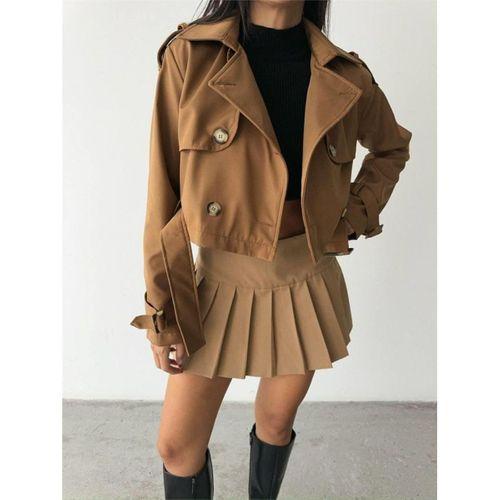 CROP TRENCH KEMER DETAYLI - Kahverengi