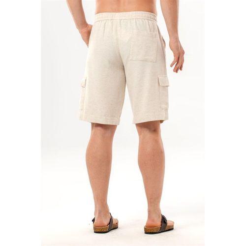 Keten Lastikli Erkek Şort Krem Krm