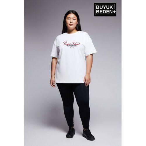 Süperlife Kadın Büyük Beden Capri Island Baskılı 3xl-6xl Bisiklet Yaka Tshırt SPR26BTSK510-14
