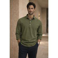 Yarım Pat Yakalı York Pamuk Kumaşlı Uzun Kollu Erkek Gömlek - Açık Haki