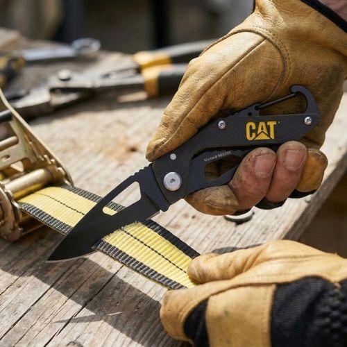 CAT DA980266 Kemer Askı Kancalı Karabinalı Katlanabilir 13CM Paslanmaz Çelik Siyah Kamp Çakısı