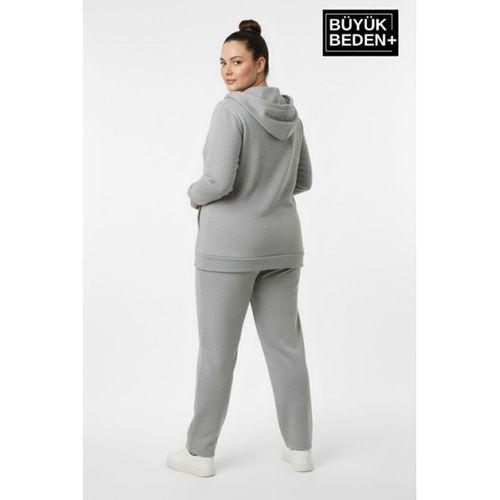 Kadın Büyük Beden Kapüşonlu Fermuarlı N Baskılı Sweatshirt Hırka SPR26BHRK922