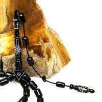 Oltu Taşı Kalın Çizgi İmame Nakkaş Gümüş İşleme Sade Tespih