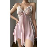 Pembe Butterfly Lace Kelebek İşlemeli Tül Fantezi Gecelik