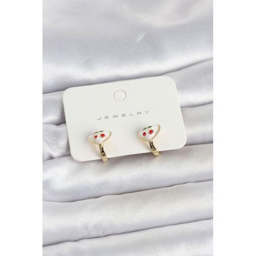 Pirinç Gold Renk Mineli Kalp Kiraz Model Çocuk Küpe