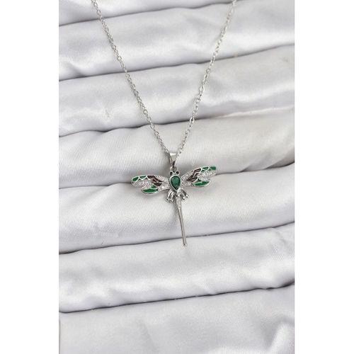 316L Çelik Zincir Gümüş Renk Yusufçuk Model Zirkon Taşlı Kadın Kolye