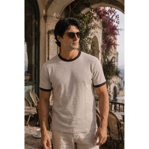 Miyazaki Regular Fit %100 Pamuk Waffle Box Bisiklet Yaka Erkek T-Shirt - Çakıl Taşı