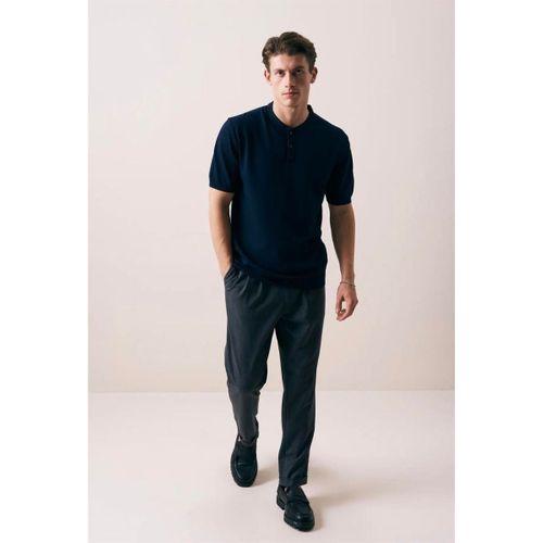 Dogen Hakim Yaka Düğmeli Kısa Kollu İnce Triko Erkek T-Shirt - Lacivert