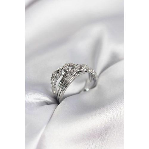 Gümüş Renk Zirkon Taşlı Zincir Model Kadın Yüzük