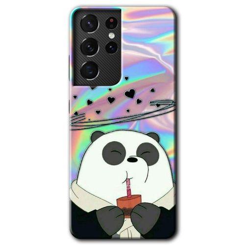 Potkal Hediye Fabrikası Samsung Galaxy S21 Ultra HD Baskılı Kılıf + 9D Tam Ekran Koruyucu - Milkshake Panda