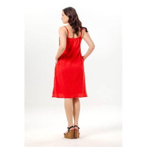 Askılı Yazgı Şile Bezi Yazlık Kısa Nakışlı Elbise Kırmızı Krmz