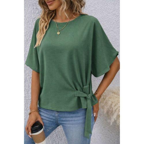 Kadın Kısa Kollu Bisiklet Yaka Yandan Bağcıklı Aerobin Bluz