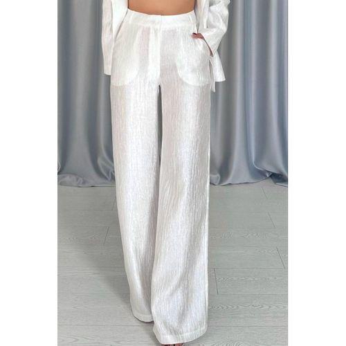 Ekru Beli Kuşaklı Ceket Ve Pantolon Parlak Takım