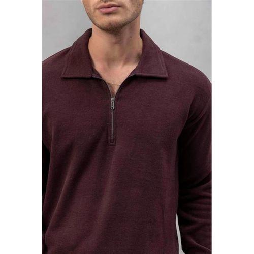 Eric Relax Fit Yarım Fermuar Polo Yaka Selanik Sweatshirt Bordo - Roy Kadife Beli Lastikli Jogger Pantolon Siyah