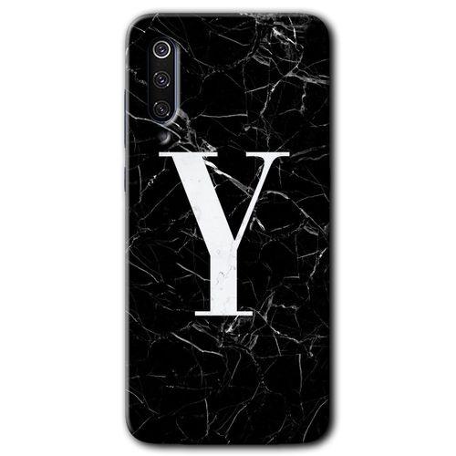 Xiaomi Mi 9 Kılıf HD Desen Baskılı Arka Kapak - Siyah Mermer Desenli Y Harfi + Kırılmaz Cam