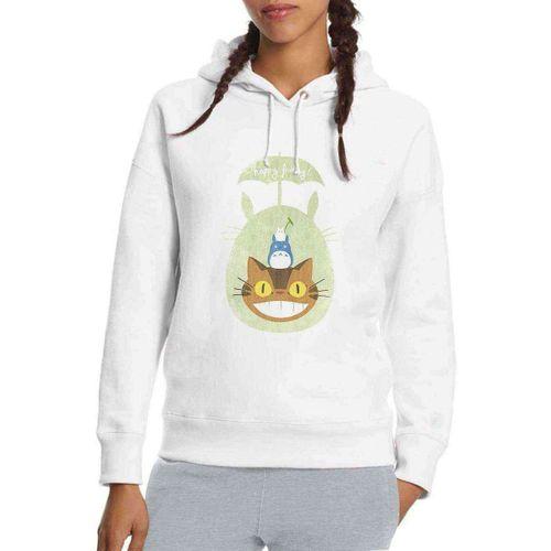 Komşum My Neighbor Totoro Baskılı Beyaz Kadın Kapşonlu Sweatshirt