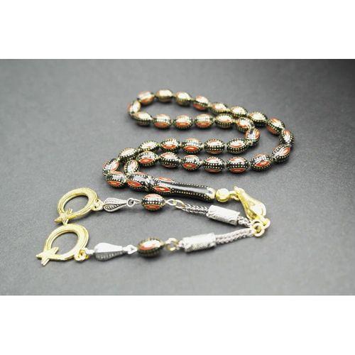 Arpa Model Kırmızı Mine  İşlemeli Pirinç Kafes Tespih