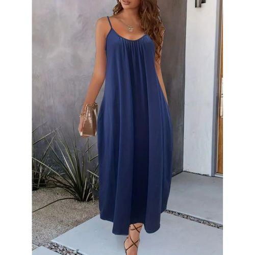 Kadın Ip Askılı Geniş V Yakalı Viskon Elbise