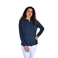Kadın V Baskılı Düğmeli Viscon Bluz BGL-ST04272
