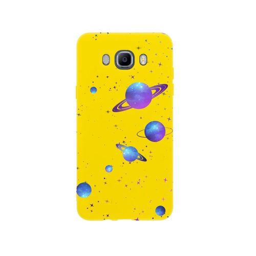 Samsung J7 2016 Galaxy and Stars Premium Silikonlu Sarı Telefon Kılıfı