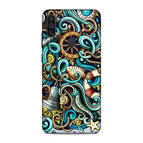 Samsung Galaxy M11 Kılıf Deniz Malzemeleri Doodle Arka Kapak Silikon Koruma Full Koruyucu