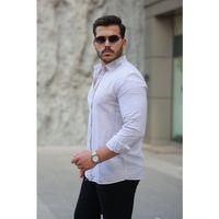 Erkek çizgi Desenli Uzun Kollu Pamuklu Keten Gömlek