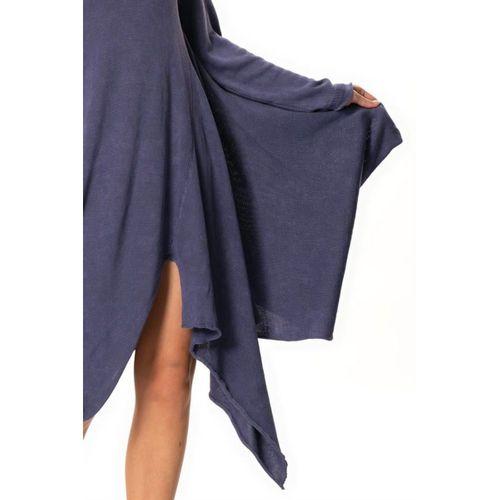 Uzun Kol Handan Asimetrik Kesim Sonbahar ve Kışlık Dökümlü Midi Boy Triko Elbise Mor Mor