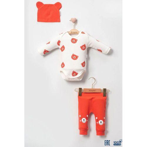 Kulaklı Ayıcık % 100 Pamuk 3'lü Erkek Bebek Takım