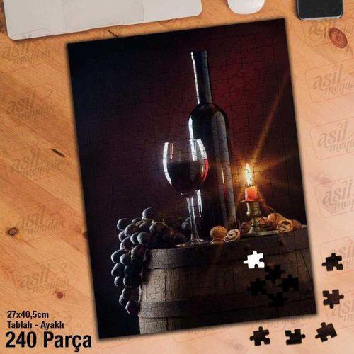 Asil Hobi Kırmızı Şarap Şişesi - Kadeh Bardağı Yapboz - Ayak Destekli Çerçeveli 240 Parça Puzzle