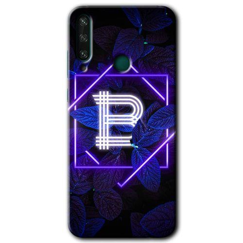 Huawei Y6P Kılıf HD Desen Baskılı Arka Kapak - Dark Neon Yaprak B Harfi + Kırılmaz Cam