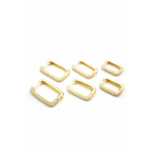 6'lı Taşlı Dikdörtgen Küpe - Altın