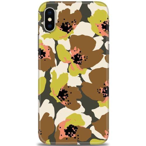 iPhone XS Max Kılıf HD Baskılı Kılıf - Yeşil Kahve Çiçekler + Tam Ekran Koruyucu