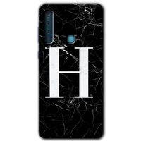 Potkal Hediye Fabrikası Samsung Galaxy A9 2018 Kılıf HD Desen Baskılı Arka Kapak - Siyah Mermer Desenli H Harfi