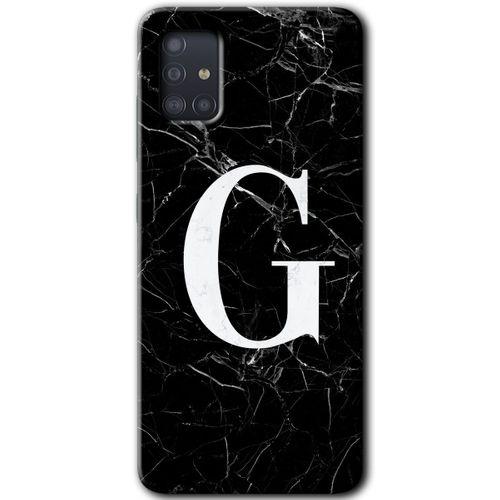 Galaxy A51 Kılıf HD Desen Baskılı Arka Kapak - Siyah Mermer Desenli G Harfi + Kırılmaz Cam