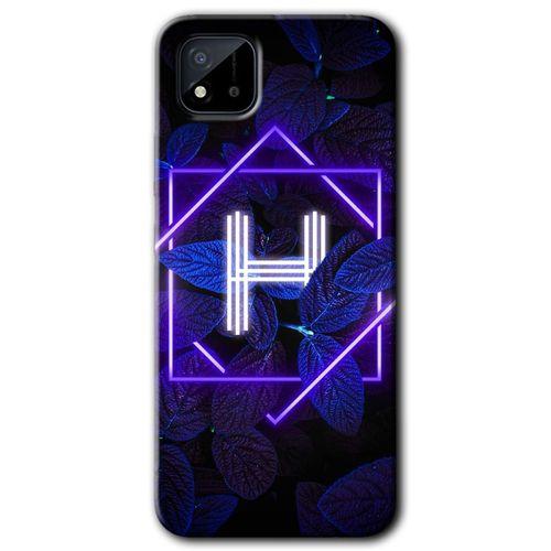 Realme C11 Kılıf Baskılı Kapak - Dark Neon Yaprak H Harfi +Tam Kaplayan Mat Seramik