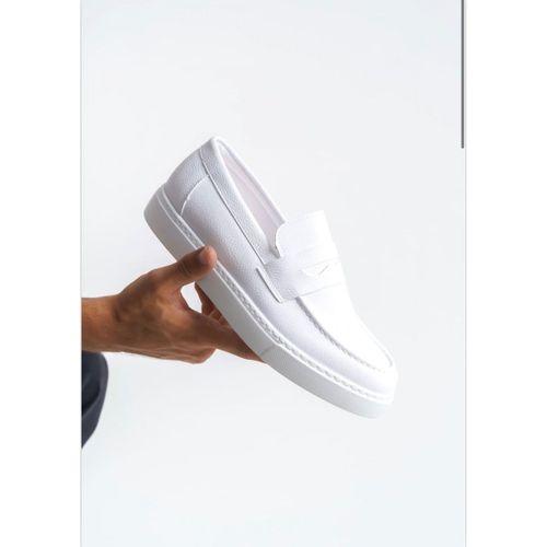 BA0580 Bağcıksız Kuşaklı Yüksek Taban Beyaz Cilt Erkek Ayakkabı