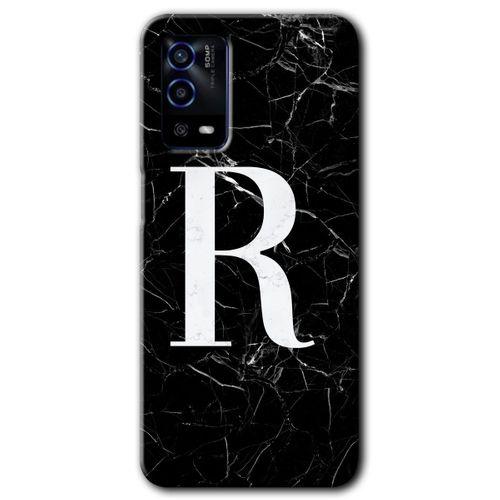 Potkal Hediye Fabrikası Oppo A55 Kılıf HD Desen Baskılı Arka Kapak - Siyah Mermer Desenli R Harfi