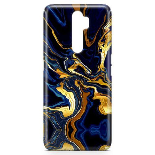 Oppo A9 2020 Kılıf Lacivert Kahve Mermer Arka Kapak Koruma Desenli Full Koruyucu