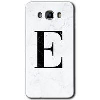 Galaxy J7 2016 Kılıf HD Desen Baskılı Arka Kapak - Beyaz Mermer Desenli E Harfi