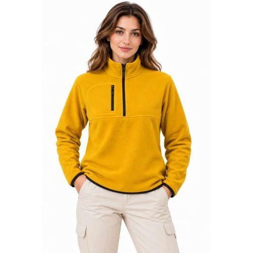 Polar Dik Yaka Yarım Fermuarlı Fermuarlı Göğüs Cepli Regular Fit Kışlık Sweatshirt - Hardal Sarısı