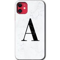 MRCİLETİSİM iPhone 11 Kılıf HD Desen Baskılı Arka Kapak + Temperli Cam - Beyaz Mermer Desenli A Harfi