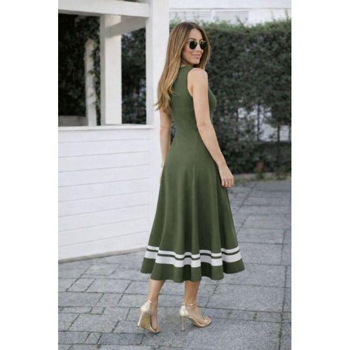 Kadın Askılı Yuvarlak Yakalı Etek Ucu şerit Detaylı Uzun Viskon Elbise