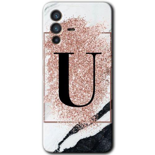 Vivo V23 5G HD Baskılı Kılıf + 9D Tam Ekran Koruyucu - Pembe Mermer Desenli U Harfi