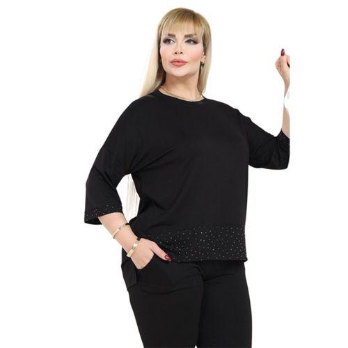 Melsay Butik Siyah Taş Baskı Şeritli Büyük Beden Kadın Kapri Takımı