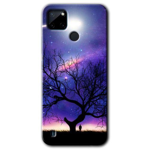 Realme C21 Kılıf HD Desen Baskılı Arka Kapak + Temperli Cam - Uzay Silüet