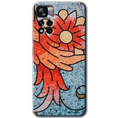 MRCİLETİSİM Xiaomi Redmi Note 11 Pro Plus 5G Kılıf HD Desen Baskılı Arka Kapak+Temperli Cam - Mozaik Çiçek