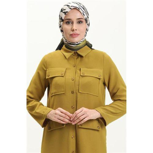 Cep Detaylı Düğmeli Kapri Pantolon Sade Basic İkili Takım - 70025.108 - Yağ Yeşili
