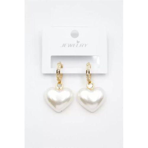 İnci Kalp Küpe - Altın