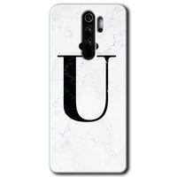 Xiaomi Redmi Note 8 Pro Kılıf Baskılı Kapak - Beyaz Mermer Desenli Ü Harfi +Tam Kaplayan Mat Seramik
